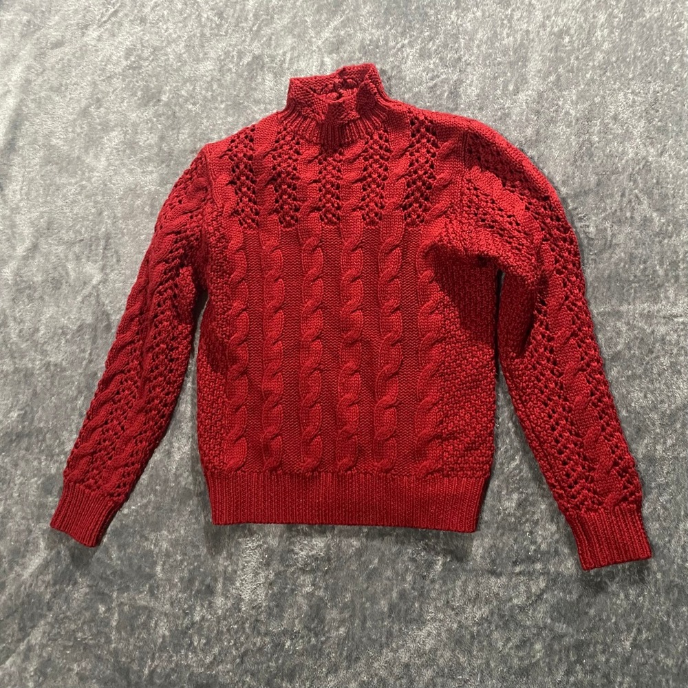 Amour Vert Red 100% Wool Cable Knit Mock Neck Button Back Sweater Small